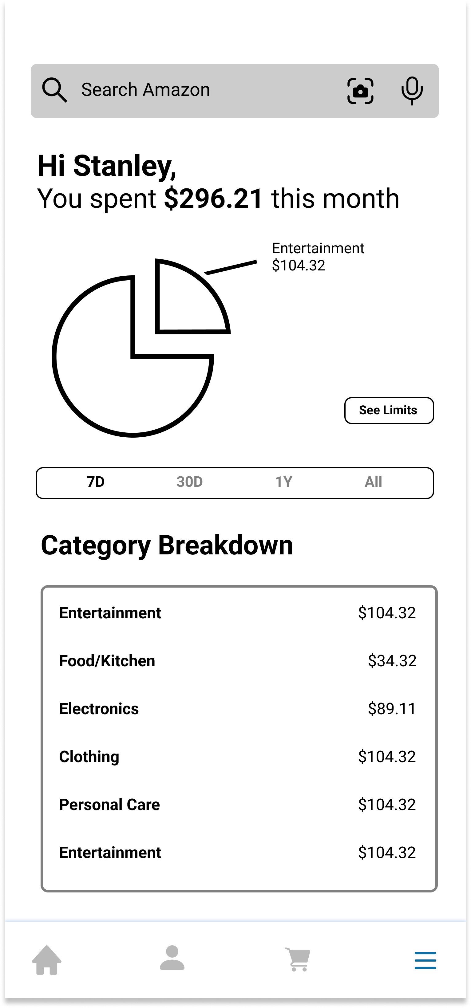 LoFi Prototype 1 Category Spending Screen